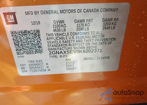 2019 Chevrolet Equinox Ls z USA, uszkodzony, nr VIN 2GNAXSEV0K6202371